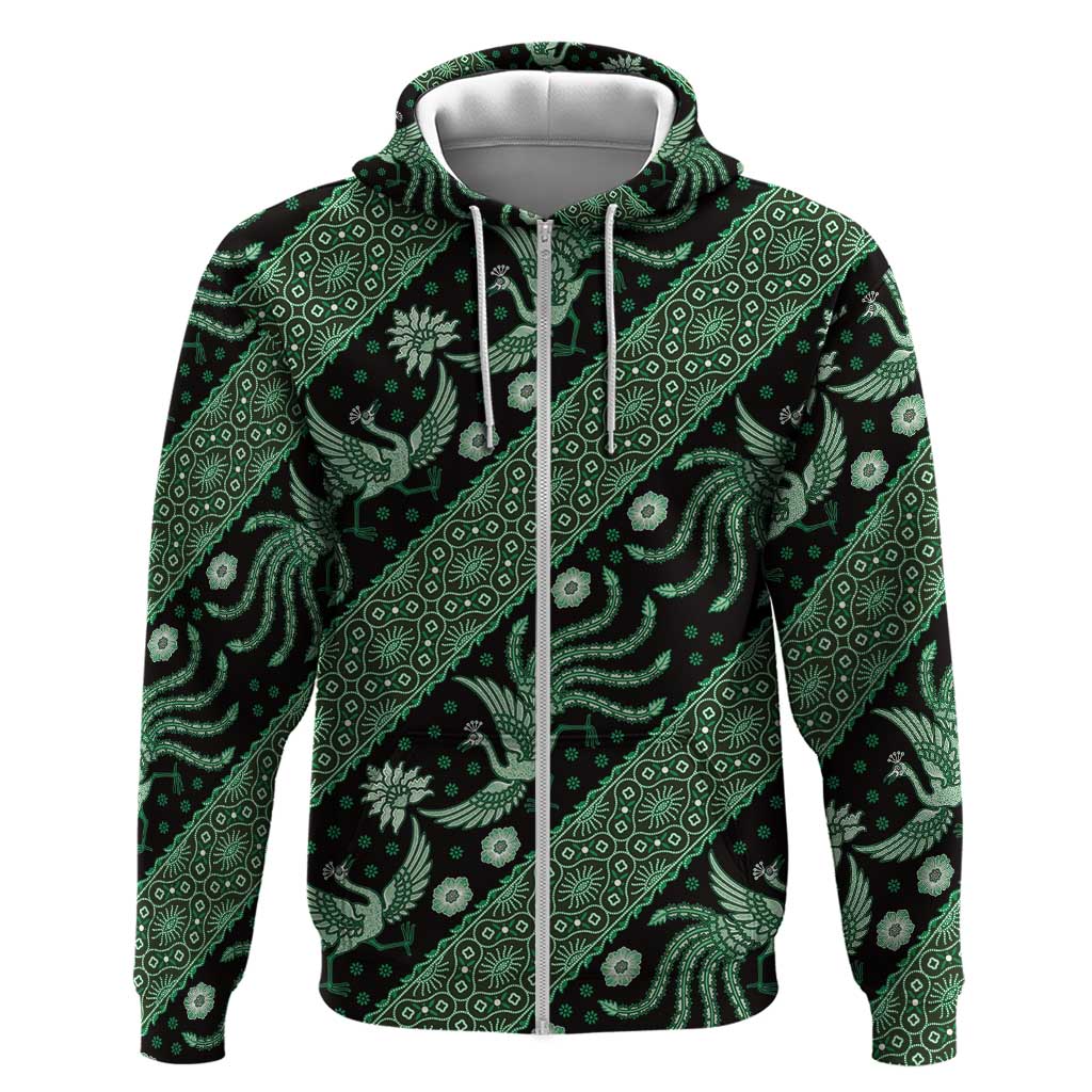 Indonesia Batik Pattern Zip Hoodie Green Version