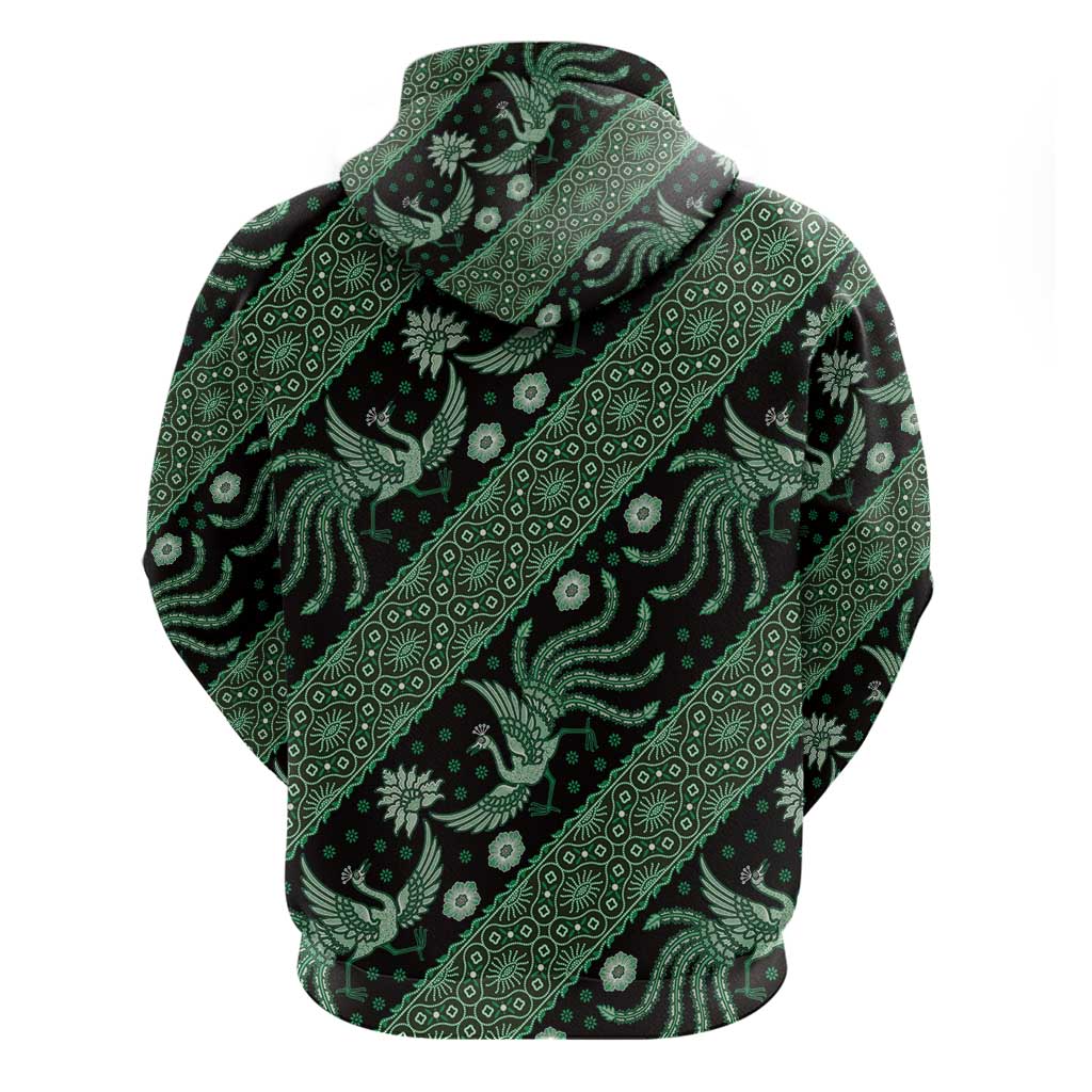 Indonesia Batik Pattern Zip Hoodie Green Version