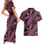 Indonesia Batik Pattern Couples Matching Short Sleeve Bodycon Dress and Hawaiian Shirt Pink Version