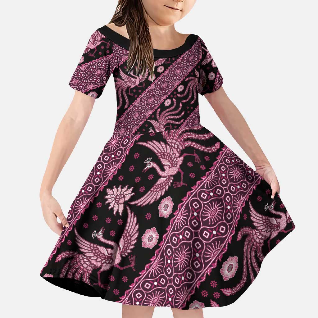 Indonesia Batik Pattern Family Matching Mermaid Dress and Hawaiian Shirt Pink Version