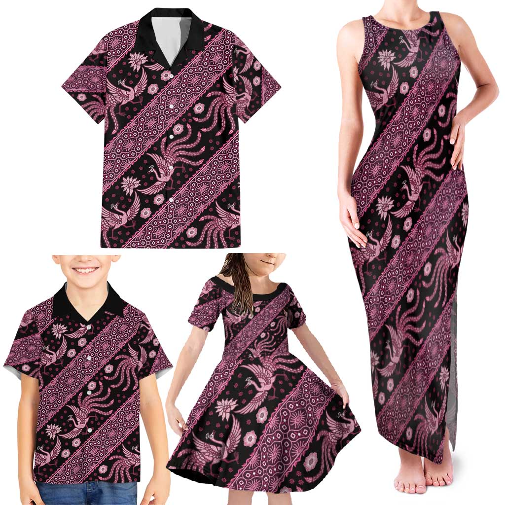 Indonesia Batik Pattern Family Matching Tank Maxi Dress and Hawaiian Shirt Pink Version