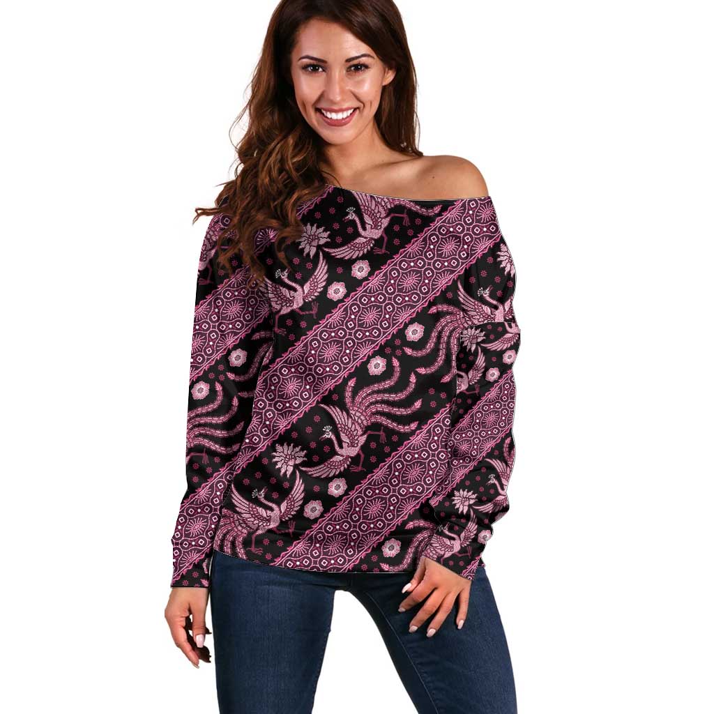 Indonesia Batik Pattern Off Shoulder Sweater Pink Version