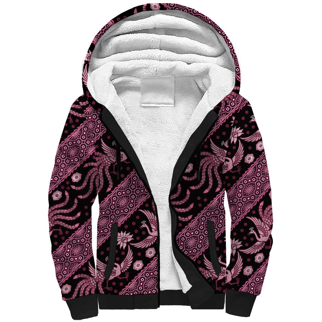 Indonesia Batik Pattern Sherpa Hoodie Pink Version