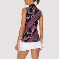 Indonesia Batik Pattern Women Sleeveless Polo Shirt Pink Version