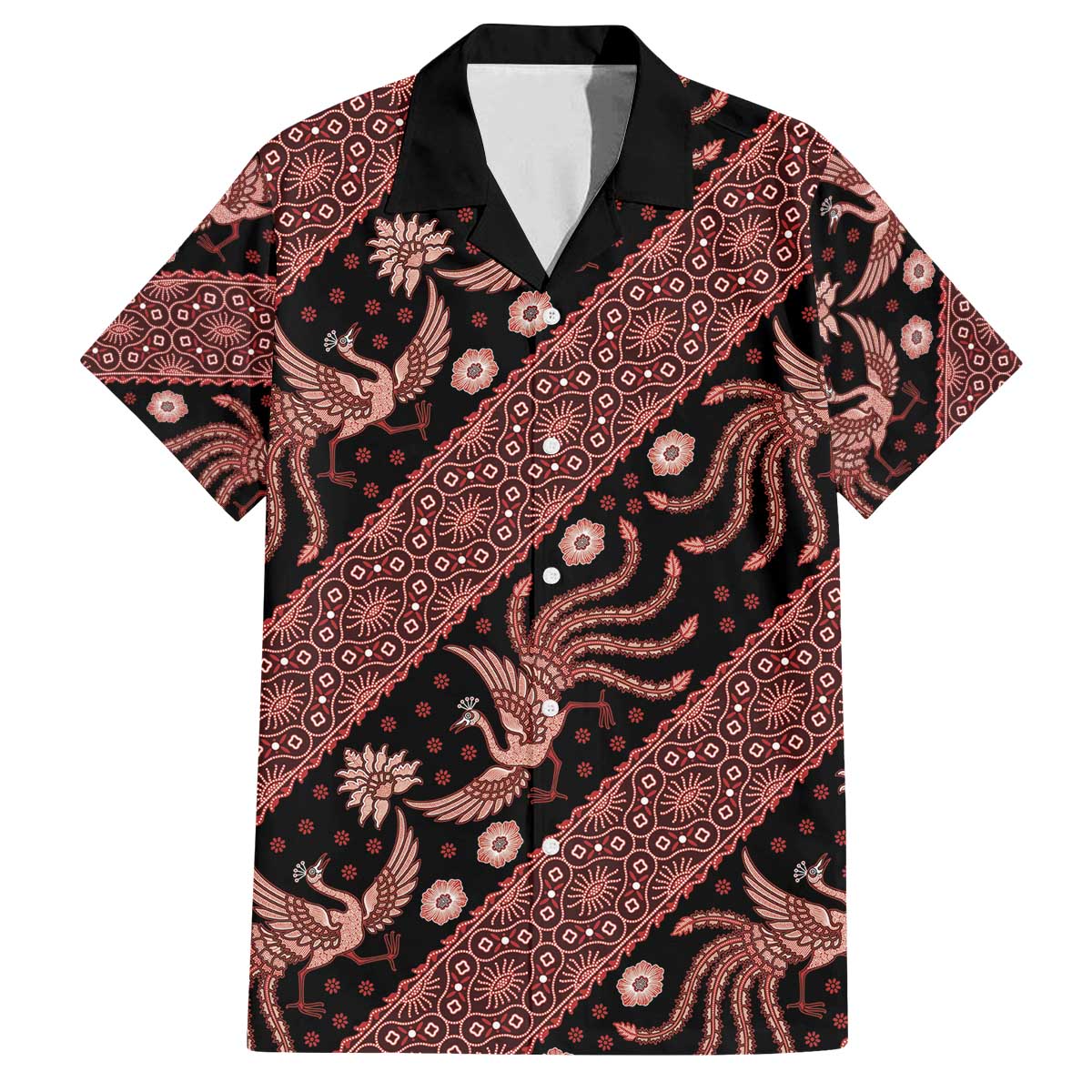 Indonesia Batik Pattern Family Matching Puletasi and Hawaiian Shirt Red Version