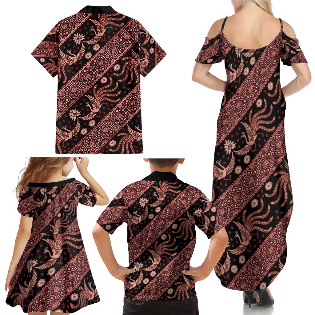 Indonesia Batik Pattern Family Matching Summer Maxi Dress and Hawaiian Shirt Red Version