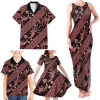 Indonesia Batik Pattern Family Matching Tank Maxi Dress and Hawaiian Shirt Red Version