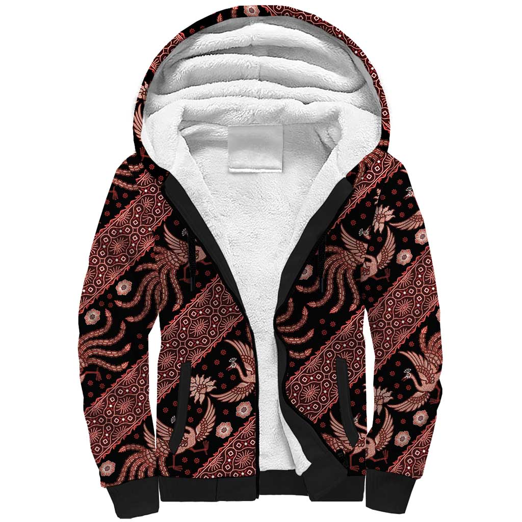 Indonesia Batik Pattern Sherpa Hoodie Red Version