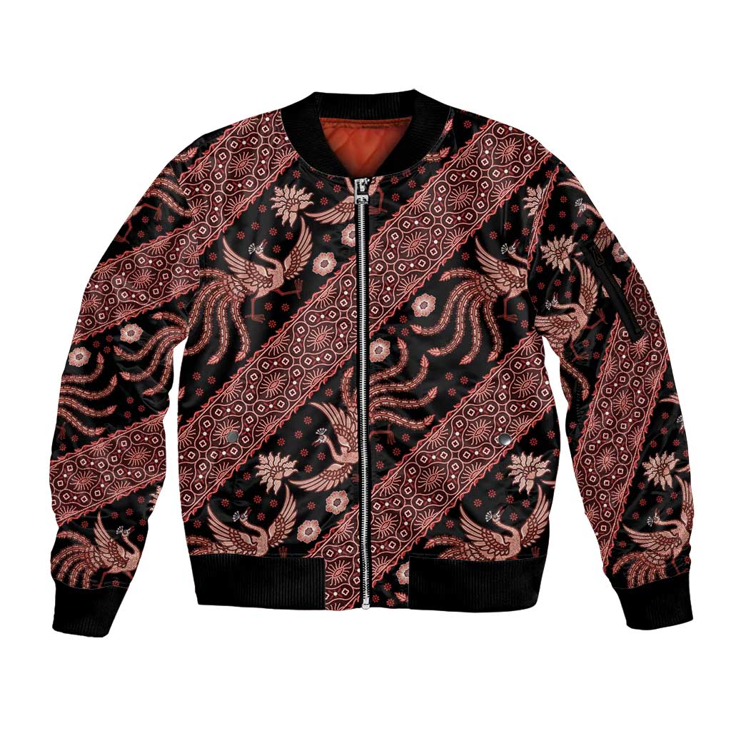 Indonesia Batik Pattern Sleeve Zip Bomber Jacket Red Version