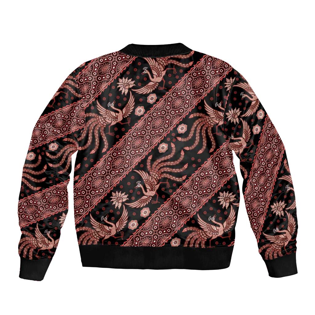Indonesia Batik Pattern Sleeve Zip Bomber Jacket Red Version