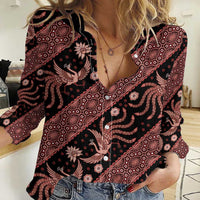 Indonesia Batik Pattern Women Casual Shirt Red Version
