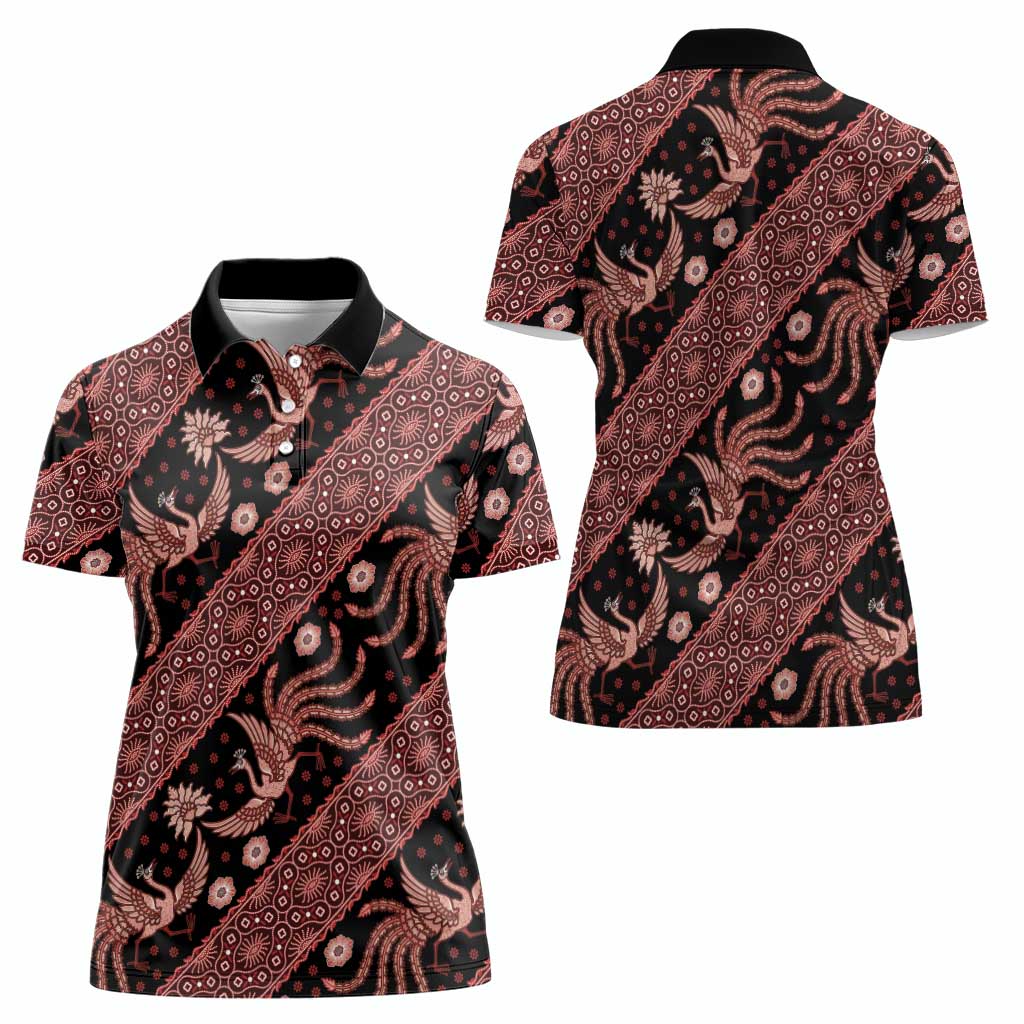 Indonesia Batik Pattern Women Polo Shirt Red Version