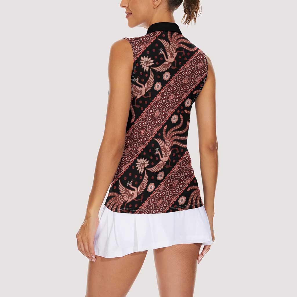 Indonesia Batik Pattern Women Sleeveless Polo Shirt Red Version