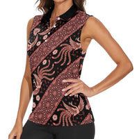 Indonesia Batik Pattern Women Sleeveless Polo Shirt Red Version