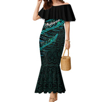 Personalised Aotearoa Family Matching Mermaid Dress and Hawaiian Shirt Silver Fern Mix Paua Shell Polynesian Pattern LT01 Mom's Dress Black - Polynesian Pride