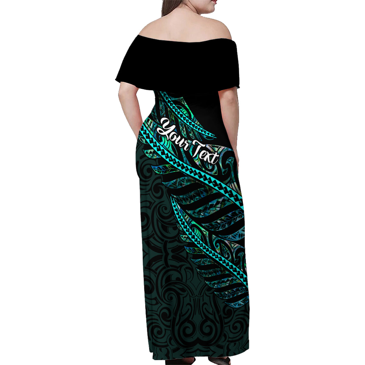 Personalised Aotearoa Family Matching Off Shoulder Maxi Dress and Hawaiian Shirt Silver Fern Mix Paua Shell Polynesian Pattern LT01 - Polynesian Pride