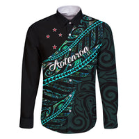 Personalised Aotearoa Family Matching Short Sleeve Bodycon Dress and Hawaiian Shirt Silver Fern Mix Paua Shell Polynesian Pattern LT01 Dad's Shirt - Long Sleeve Black - Polynesian Pride