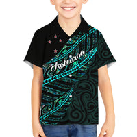 Personalised Aotearoa Family Matching Short Sleeve Bodycon Dress and Hawaiian Shirt Silver Fern Mix Paua Shell Polynesian Pattern LT01 Son's Shirt Black - Polynesian Pride