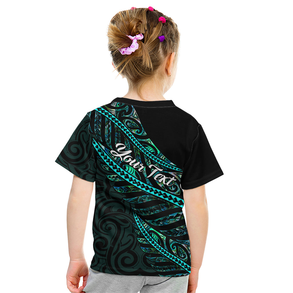 Personalised Aotearoa Kid T Shirt Silver Fern Mix Paua Shell Polynesian Pattern LT01 - Polynesian Pride