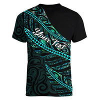 personalised-aotearoa-women-v-neck-t-shirt-silver-fern-mix-paua-shell-polynesian-pattern
