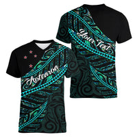 personalised-aotearoa-women-v-neck-t-shirt-silver-fern-mix-paua-shell-polynesian-pattern