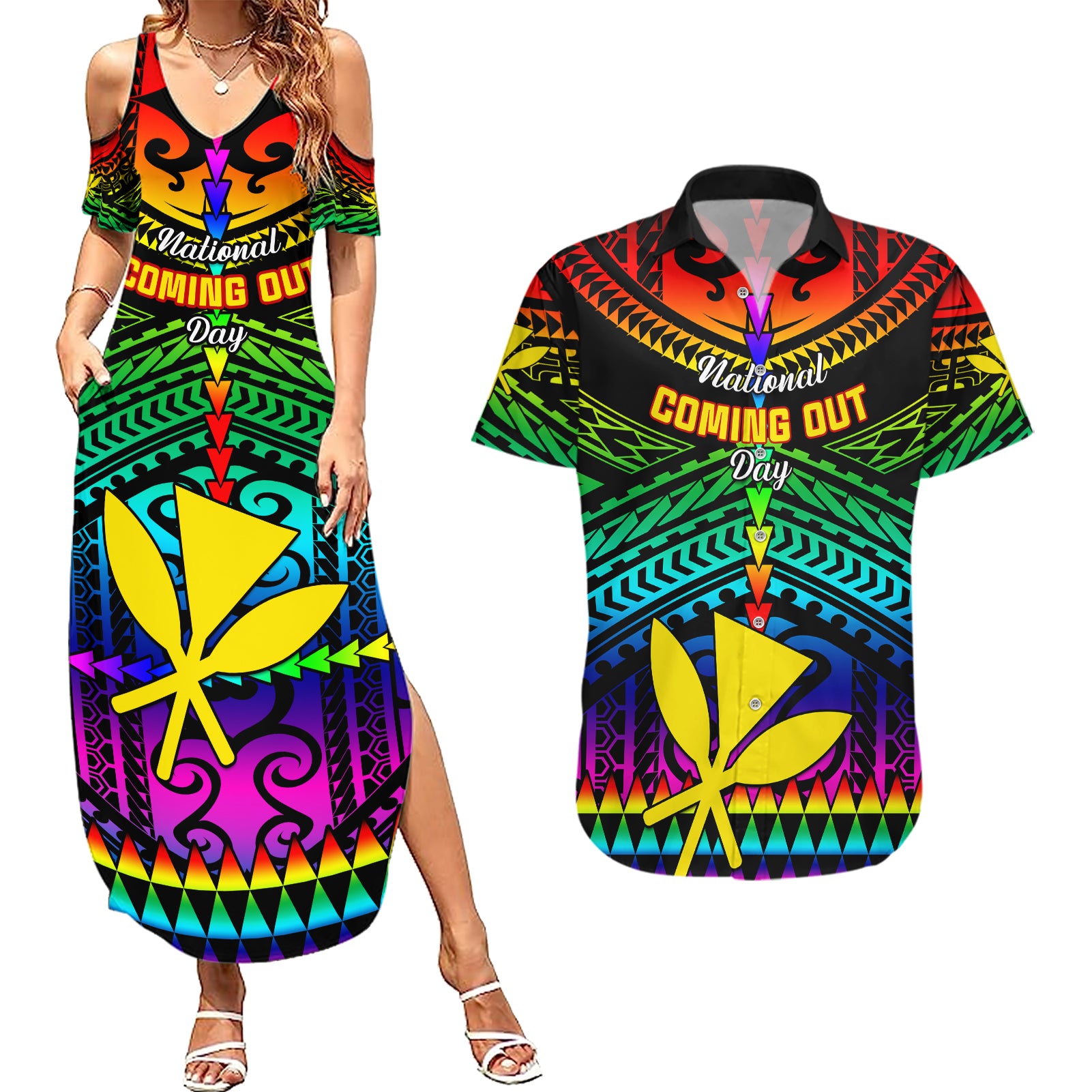 personalised-hawaii-couples-matching-summer-maxi-dress-and-hawaiian-shirt-kanaka-maoli-kakau-2023-national-coming-out-day