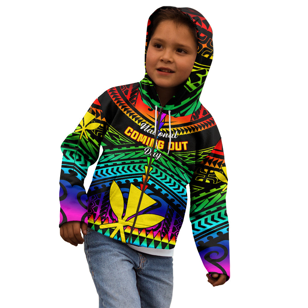 Personalised Hawaii Kid Hoodie Kanaka Maoli Kakau 2023 National Coming Out Day LT01 - Polynesian Pride