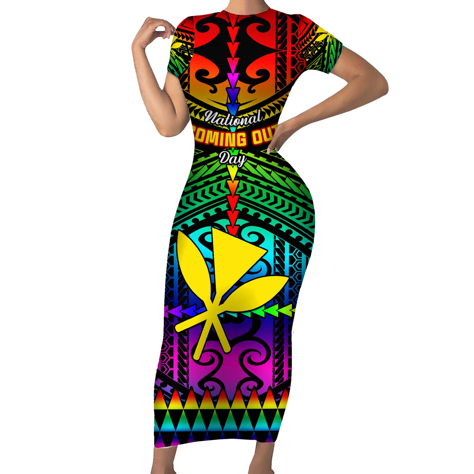 personalised-hawaii-short-sleeve-bodycon-dress-kanaka-maoli-kakau-2023-national-coming-out-day