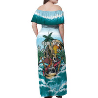 Personalized Aloha Hawaii Skeleton Family Matching Off Shoulder Maxi Dress and Hawaiian Shirt Tropical Summer Vibe
