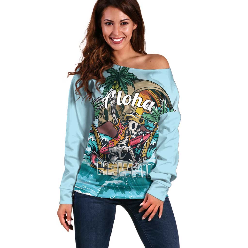 Personalized Aloha Hawaii Skeleton Off Shoulder Sweater Tropical Summer Vibe