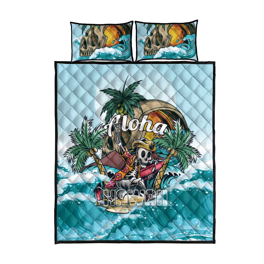 Aloha Hawaii Skeleton Quilt Bed Set Tropical Summer Vibe
