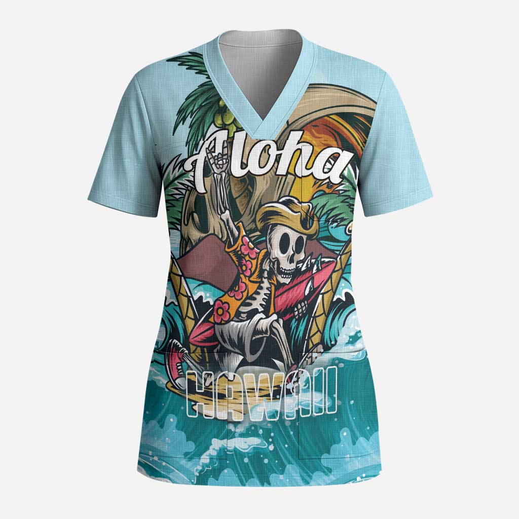 Personalized Aloha Hawaii Skeleton Scrub Top Tropical Summer Vibe - Polynesian Pride