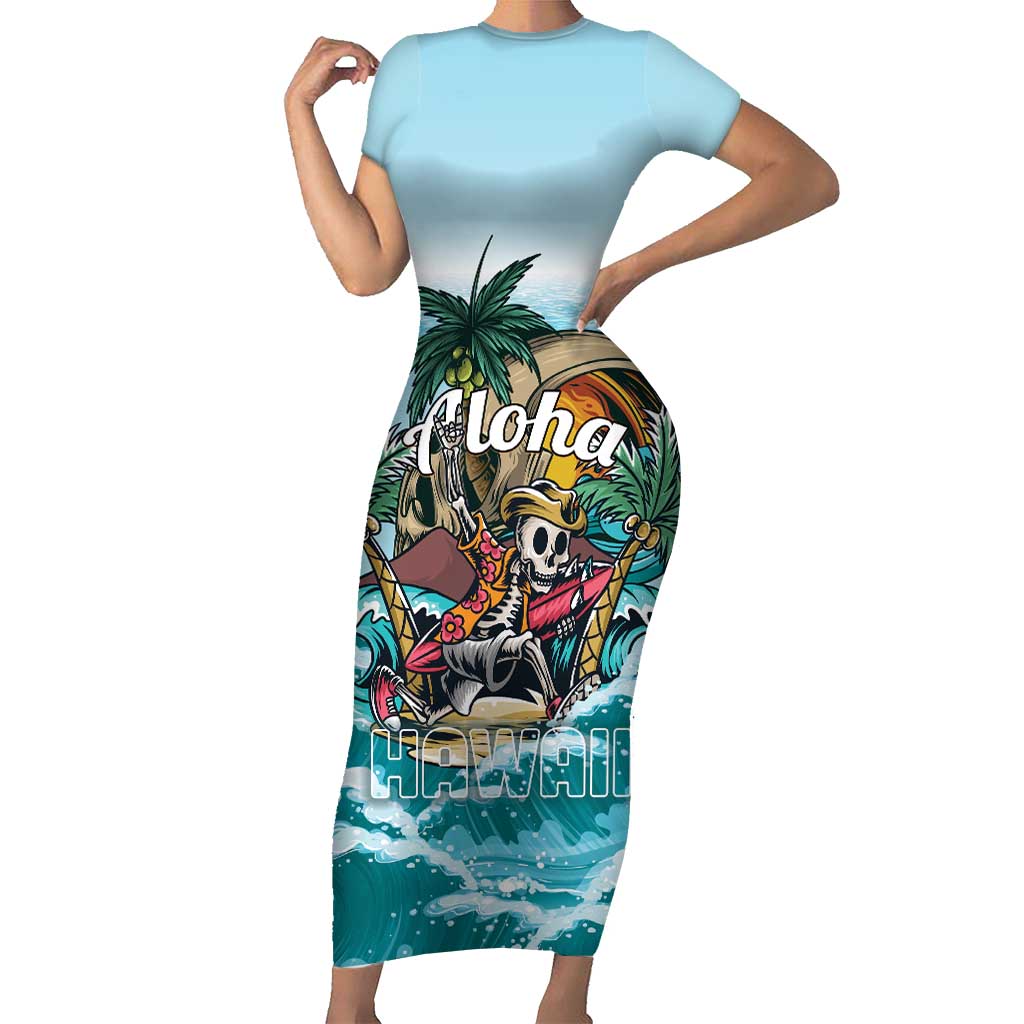 Personalized Aloha Hawaii Skeleton Short Sleeve Bodycon Dress Tropical Summer Vibe