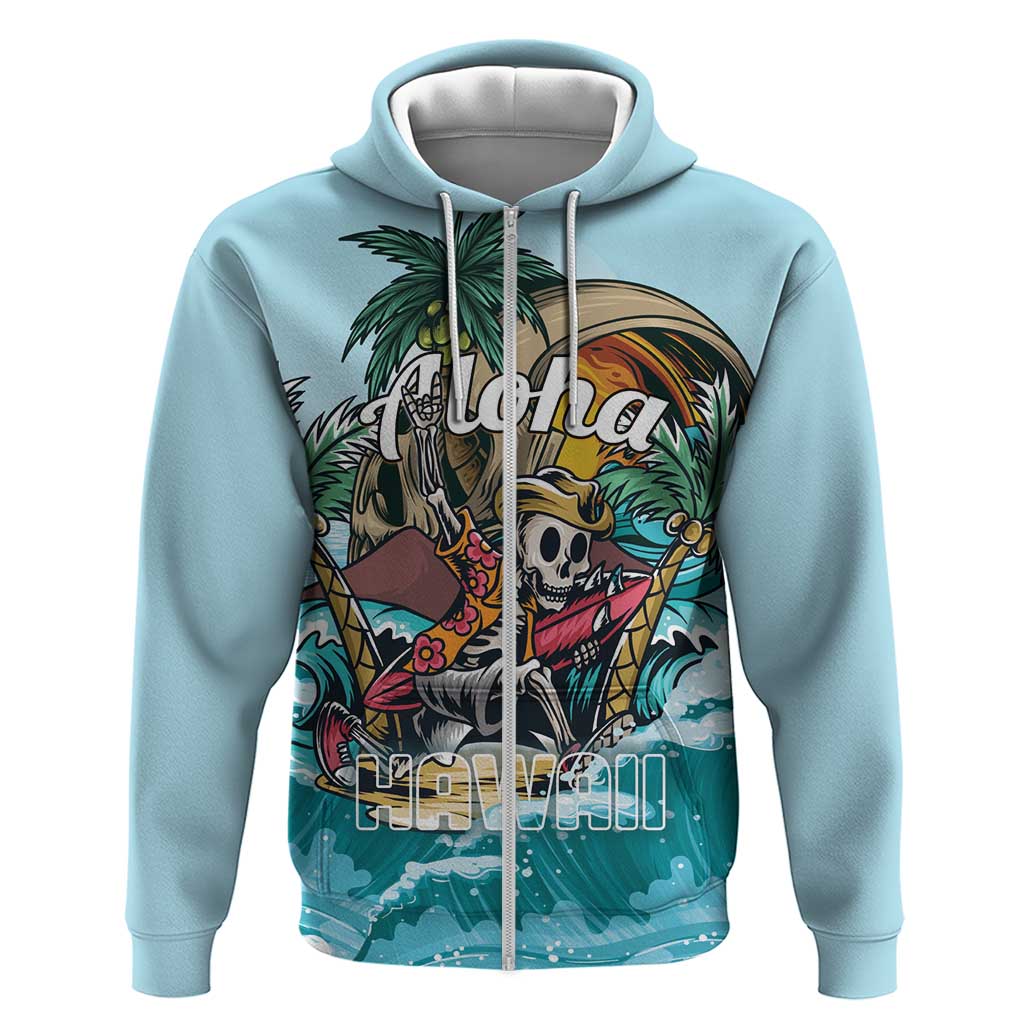 Personalized Aloha Hawaii Skeleton Zip Hoodie Tropical Summer Vibe LT01 Zip Hoodie Blue - Polynesian Pride