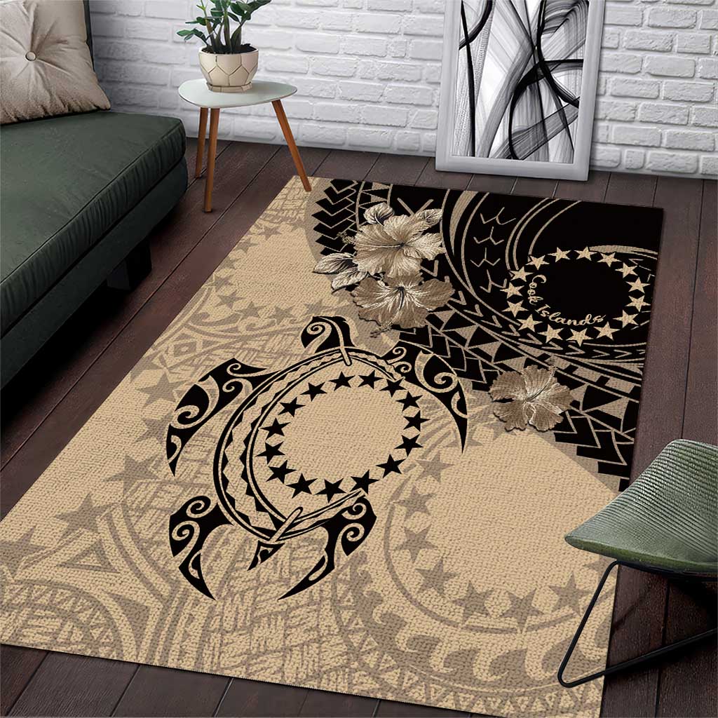 Cook Islands Turtle Area Rug Stars and Hibiscus - Beige