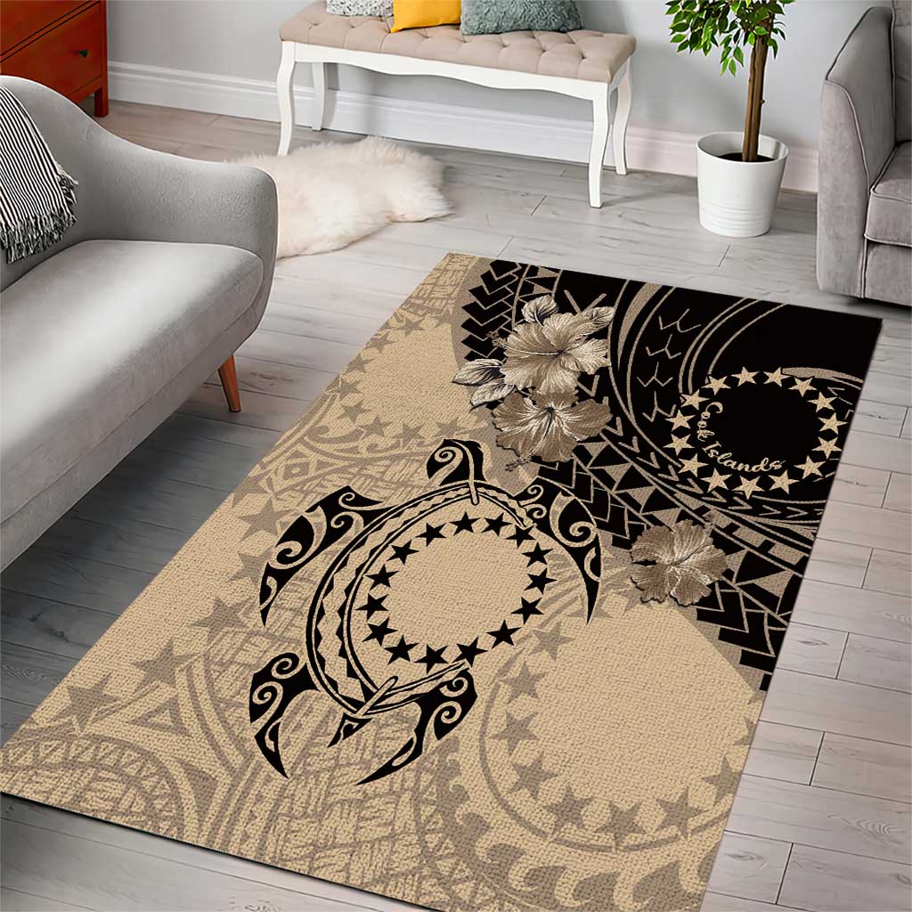Cook Islands Turtle Area Rug Stars and Hibiscus - Beige LT01 - Polynesian Pride