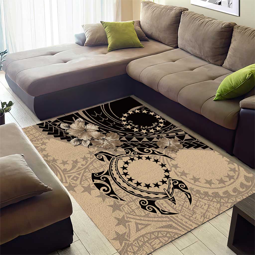 Cook Islands Turtle Area Rug Stars and Hibiscus - Beige LT01 - Polynesian Pride