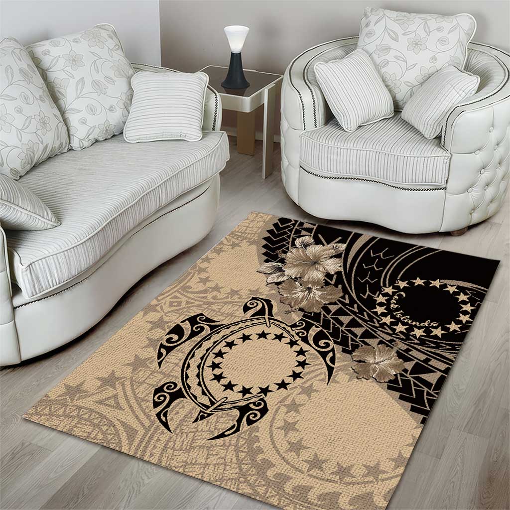 Cook Islands Turtle Area Rug Stars and Hibiscus - Beige LT01 - Polynesian Pride