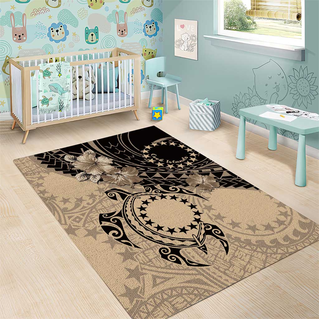 Cook Islands Turtle Area Rug Stars and Hibiscus - Beige LT01 - Polynesian Pride