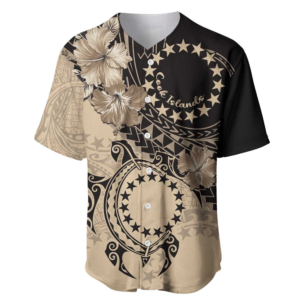 Cook Islands Turtle Baseball Jersey Stars and Hibiscus - Beige