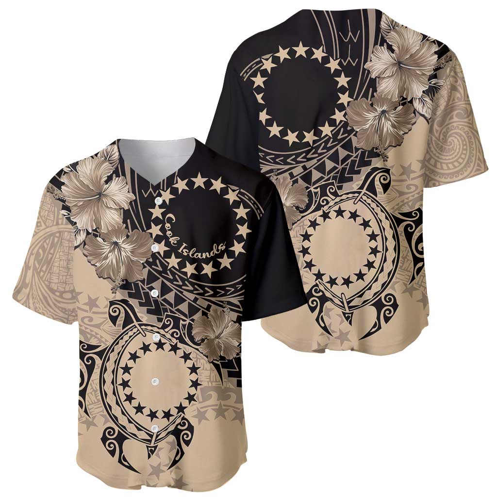 Cook Islands Turtle Baseball Jersey Stars and Hibiscus - Beige LT01 - Polynesian Pride