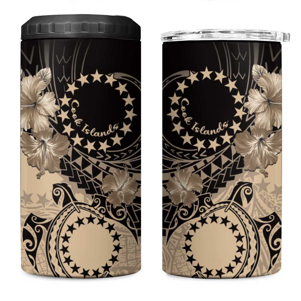 Cook Islands Turtle 4 in 1 Can Cooler Tumbler Stars and Hibiscus - Beige