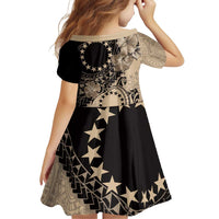 Cook Islands Turtle Family Matching Puletasi and Hawaiian Shirt Stars and Hibiscus - Beige