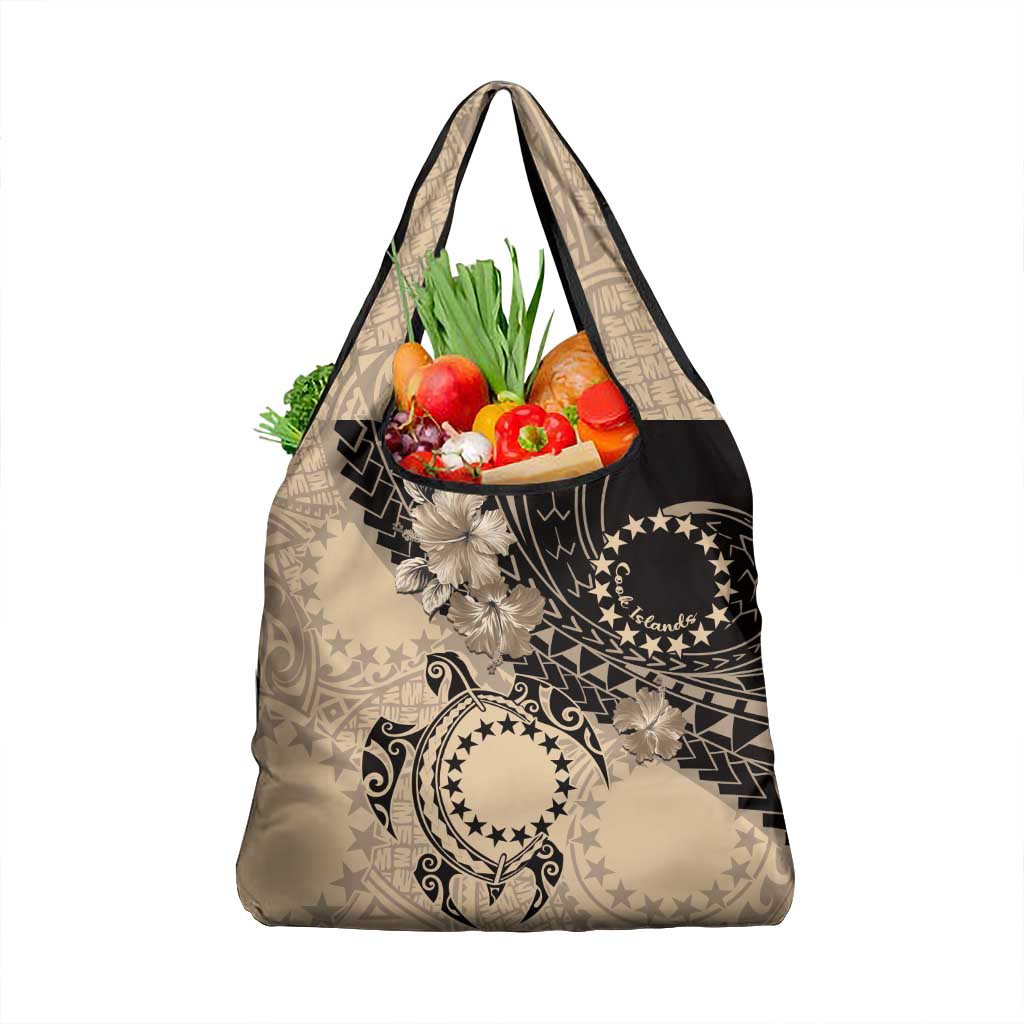 Cook Islands Turtle Grocery Bag Stars and Hibiscus - Beige