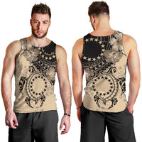 Cook Islands Turtle Men Tank Top Stars and Hibiscus - Beige
