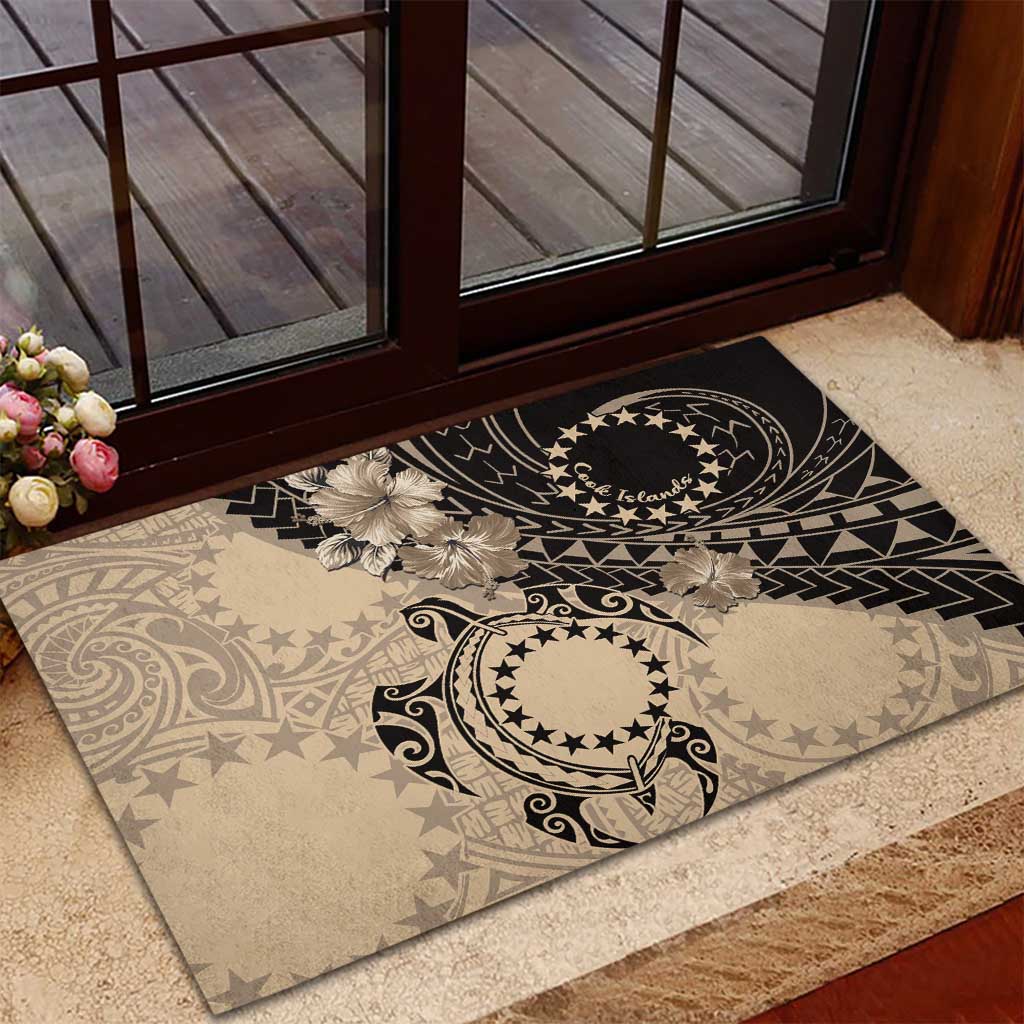 Cook Islands Turtle Rubber Doormat Stars and Hibiscus - Beige LT01 - Polynesian Pride