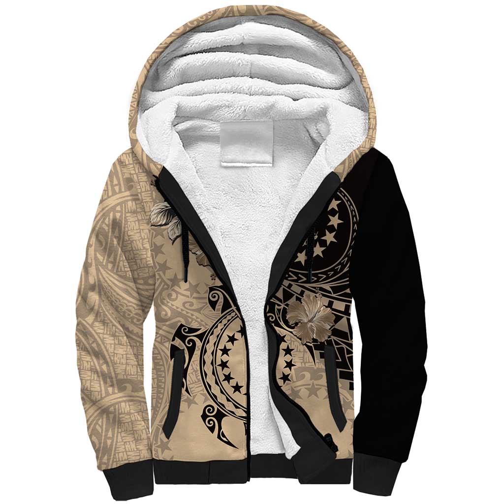 Cook Islands Turtle Sherpa Hoodie Stars and Hibiscus - Beige