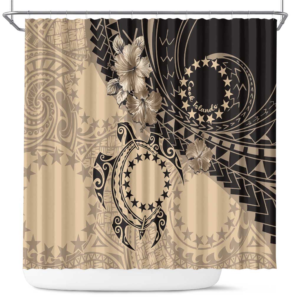 Cook Islands Turtle Shower Curtain Stars and Hibiscus - Beige LT01 Beige - Polynesian Pride
