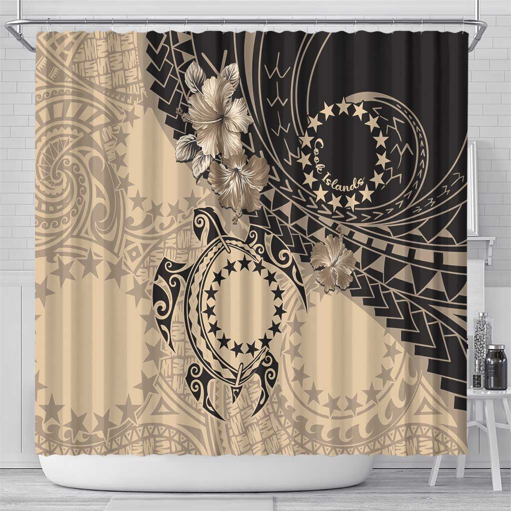 Cook Islands Turtle Shower Curtain Stars and Hibiscus - Beige LT01 - Polynesian Pride