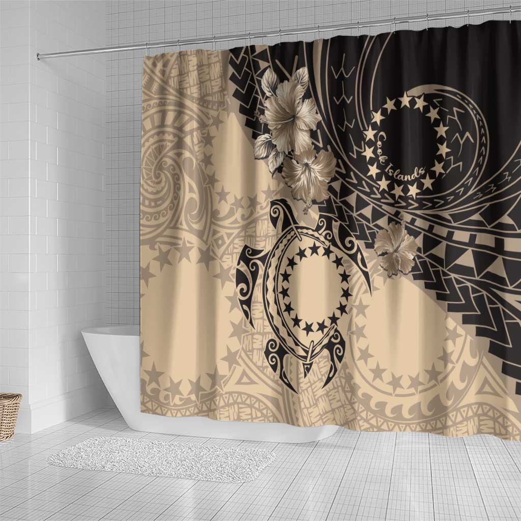 Cook Islands Turtle Shower Curtain Stars and Hibiscus - Beige LT01 - Polynesian Pride